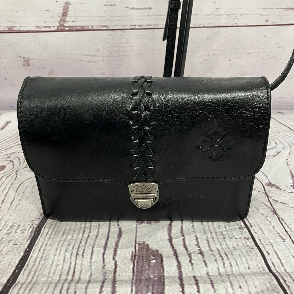 Patricia‎ Nash Black Leather Crossbody Bag Woven Strap Flap Purse Boho
